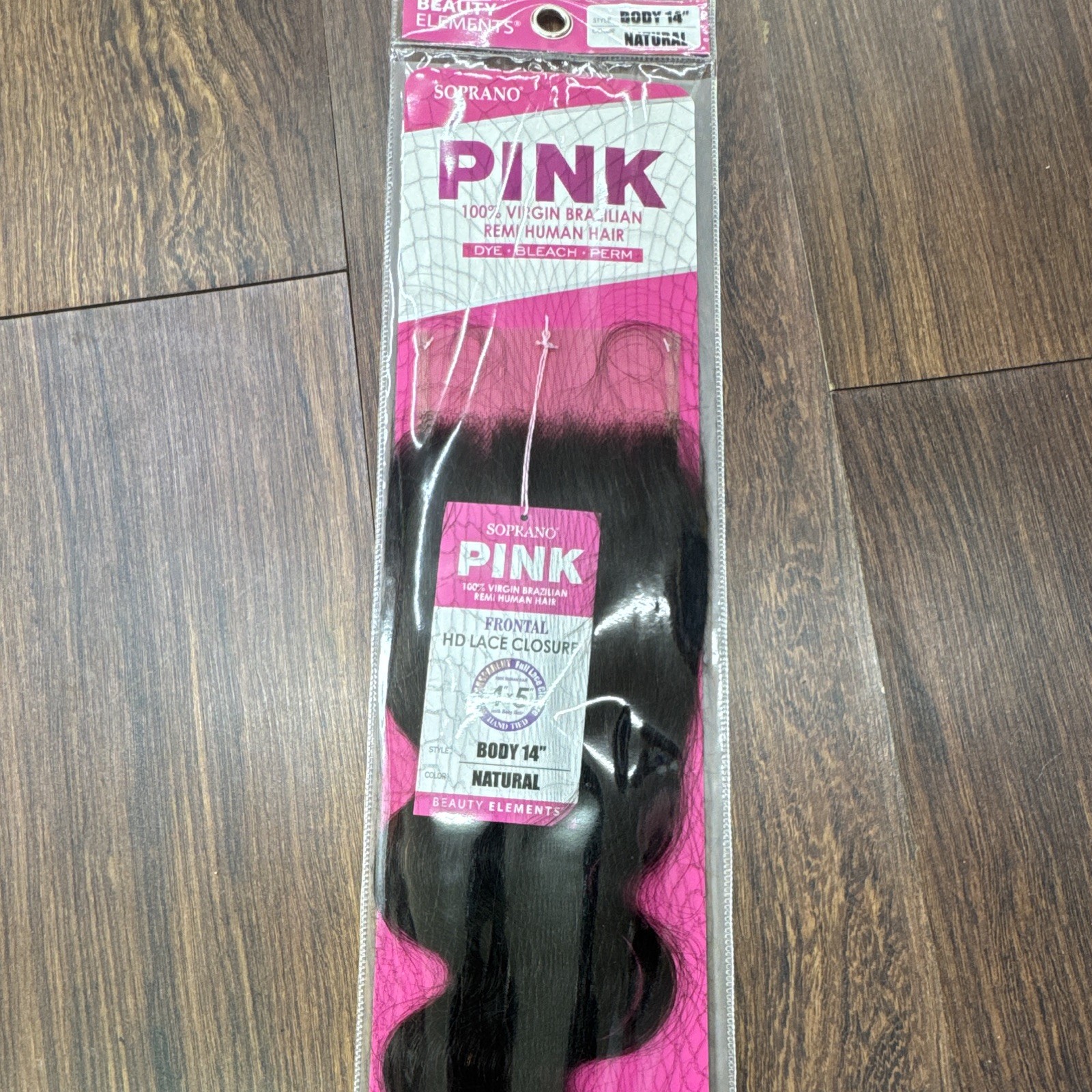Soprano PINK Brazilian Remy Human Hair HD Lace Closure Body Wave 14in Natural
