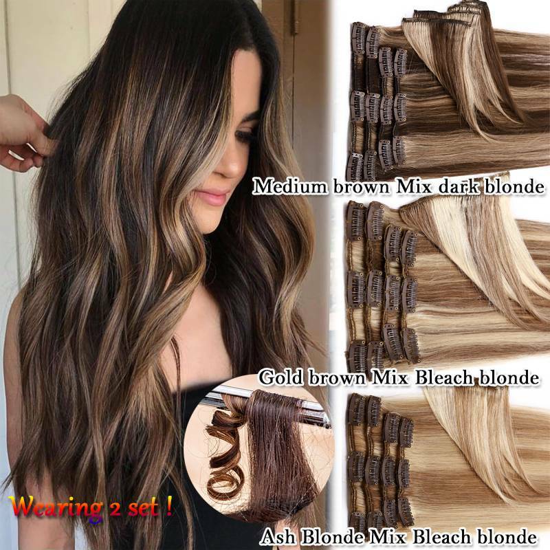 Highlight Clip In Real Remy 100% Human Hair Extensions Full Head 10″ 13″ 14″ 16″