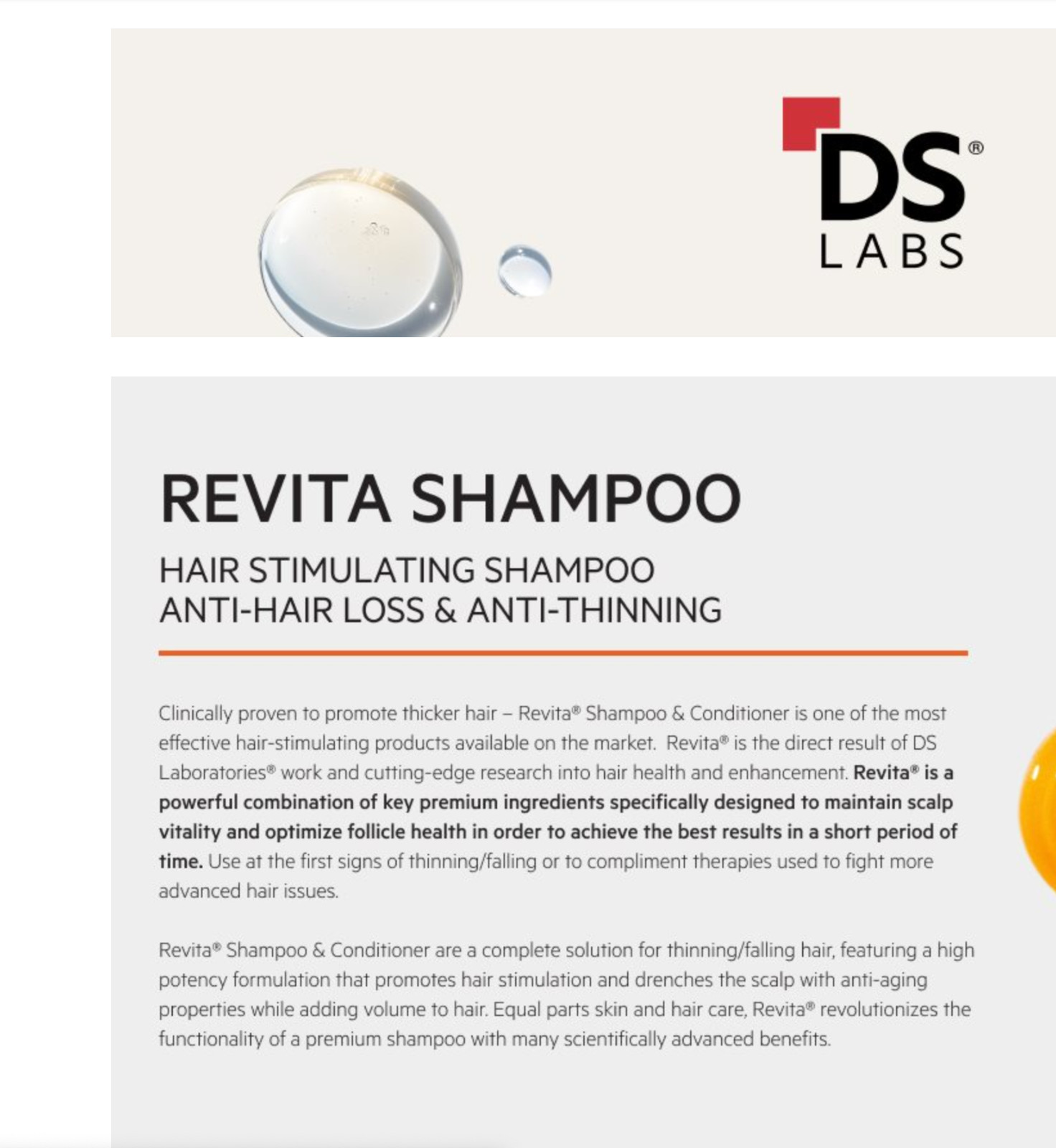 Exp. 07/ 2025 ~REVITA Shampoo (31oz /925ml) by DS Laboratories for Thinning Hair