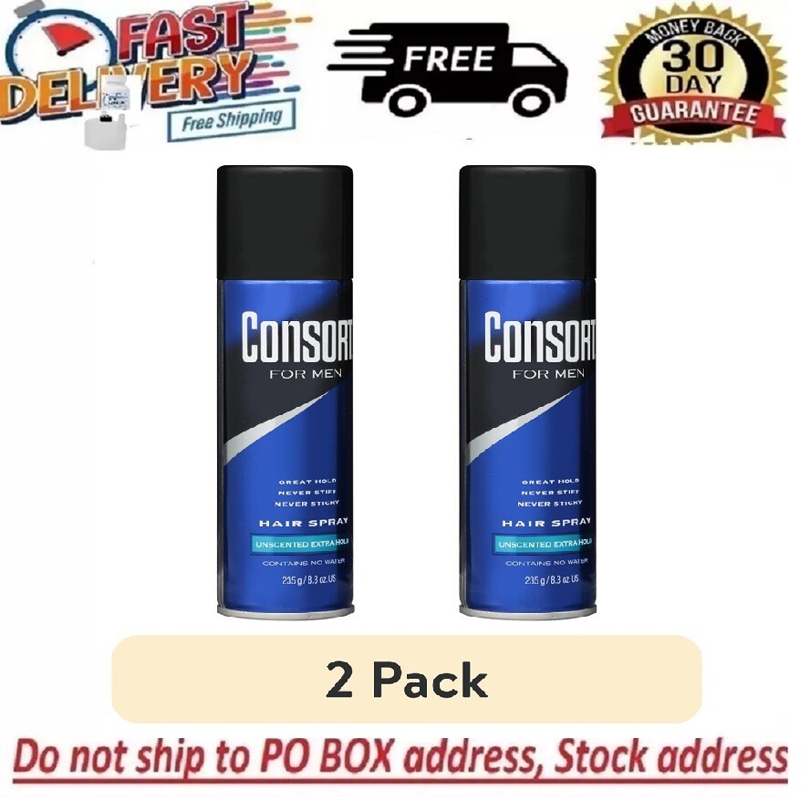 (2 pack) Consort Unscented Extra Hold Hair Spray for Men, 8.3 oz.Shine Enhancing