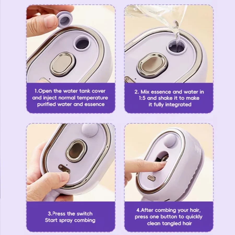 Electric Spray Air Cushion Massage Comb Rechargeable Self Cleaning Hair Brush