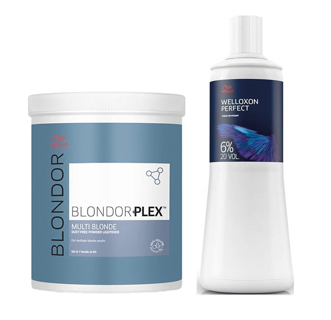 (2 Pack) Wella Blondor Plex Lightener & Wella Dev 6% 20 Vol Duo, 28.2, 33.8 oz