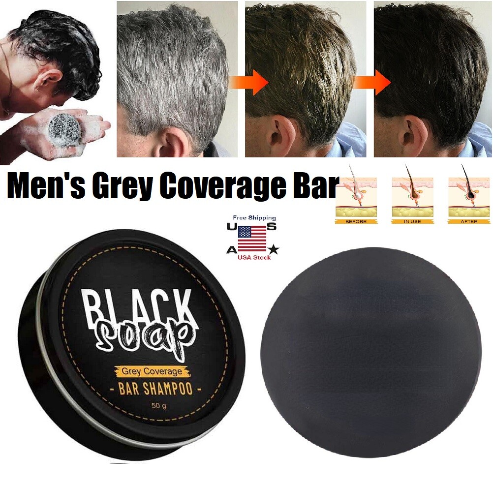 2 × Men’s Grey Coverage Bar Shampoo Hair Darkening Black Soap Grey Hair Cover US