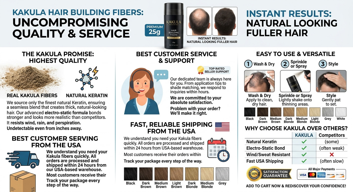 Kakula Keratin Hair Fiber Fiber 27.5g Black Dark Brown Medium Brown Light Brown
