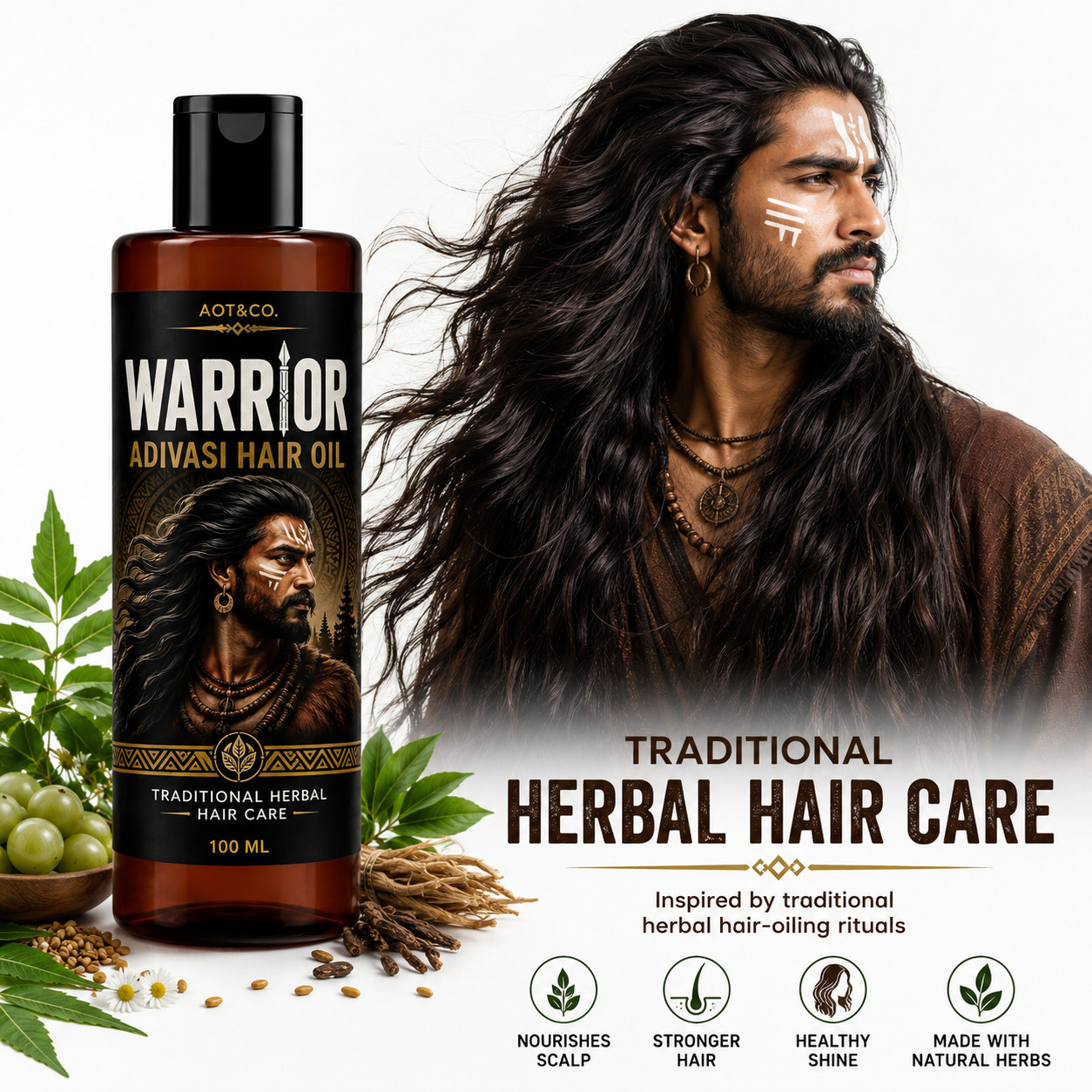 Adivasi Herbal Hair Oil ” Warrior ” Original Supports Healthy Hair Growth 100ml