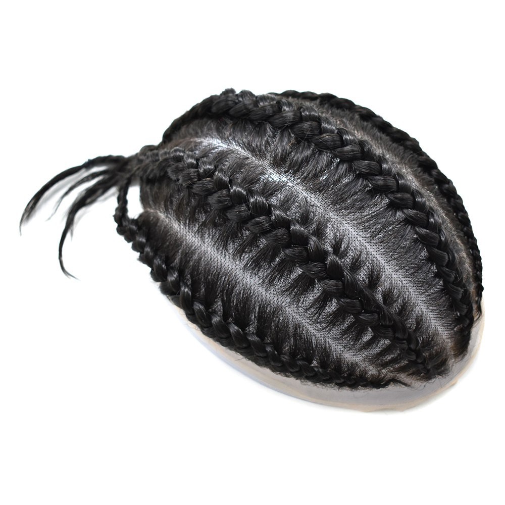 Cornrow Braids Toupee for Men Hairpiece Box Braided Mens Hair Unit Male Braiding