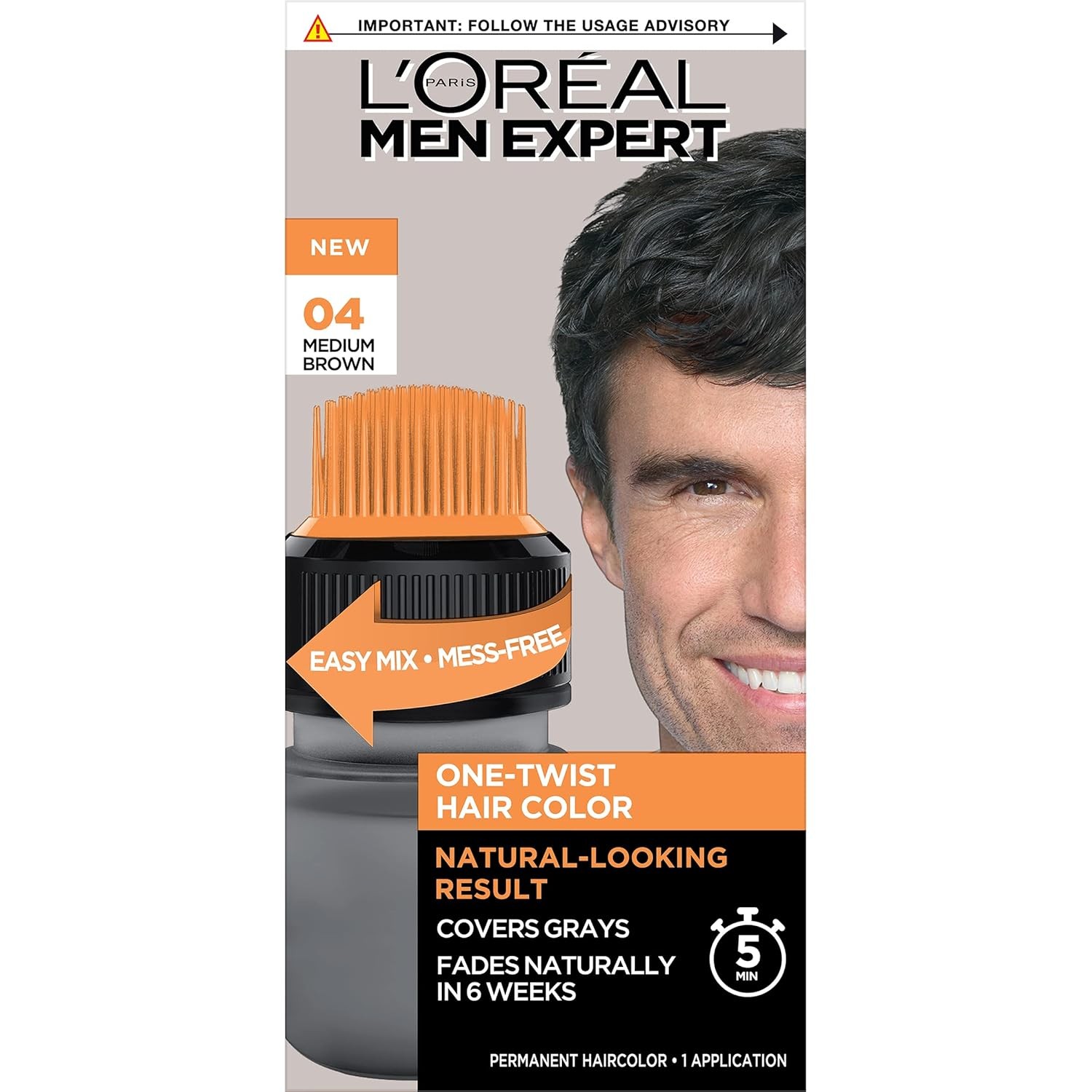 Loreal Men Expert One Twist Mess Free Permanent Color, #04 Medium Brown 1 kit