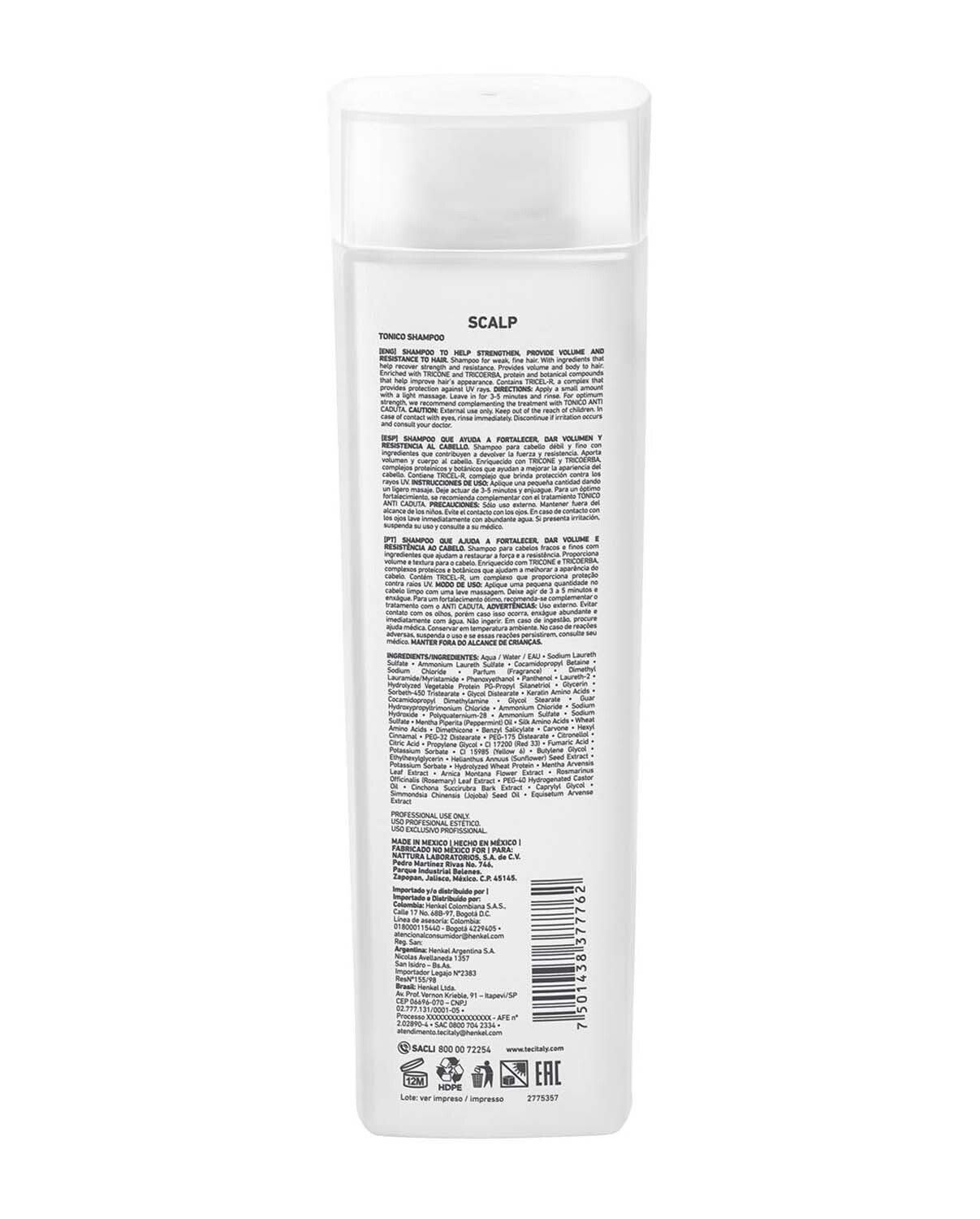 3 PK Tec Italy Shampoo Tonico, Hair Fortifyer for Volume & Resistance 10.1 oz