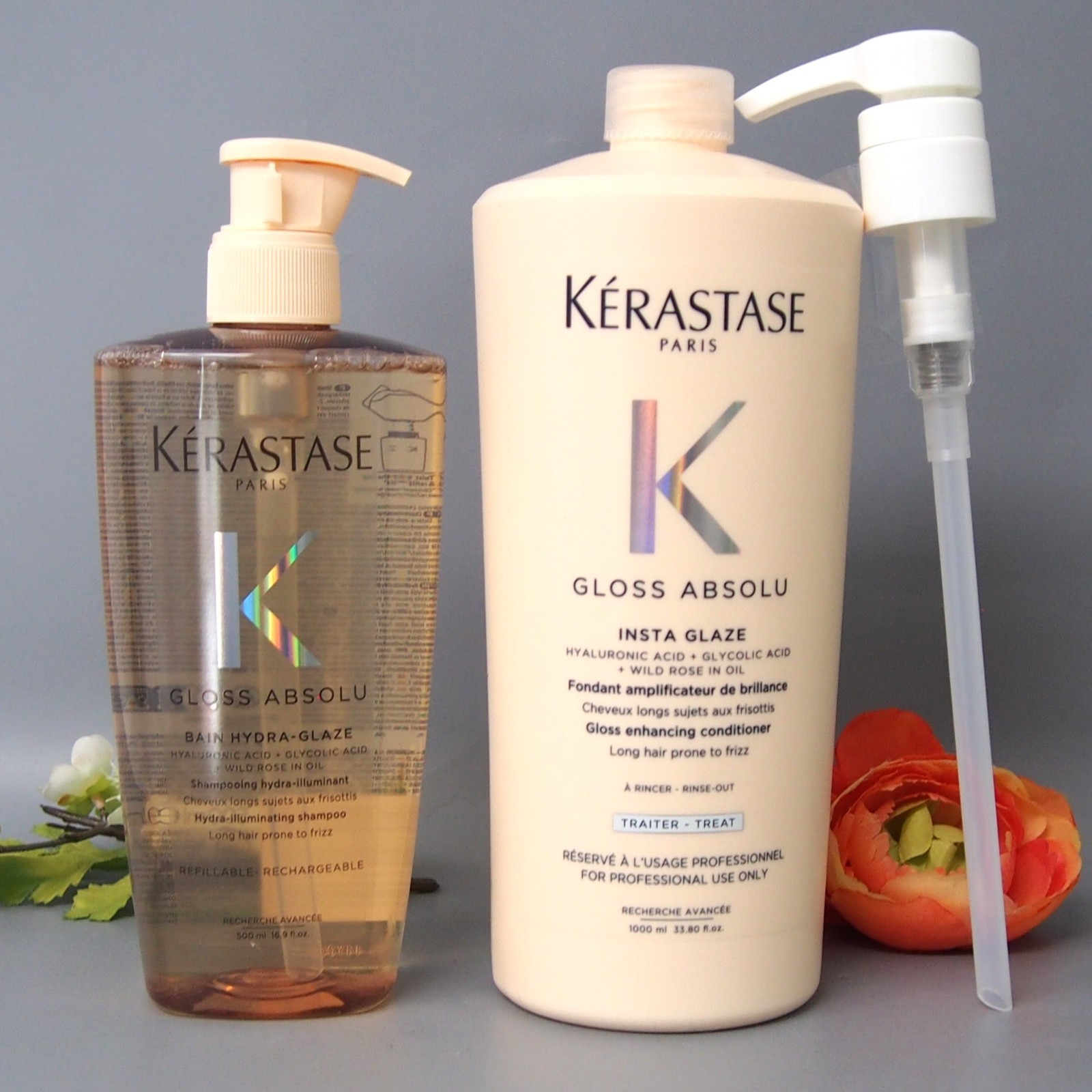 Kerastase Gloss Absolu Bain Hydra Glaze 16.9oz & Fondant Insta Glaze 33.8oz