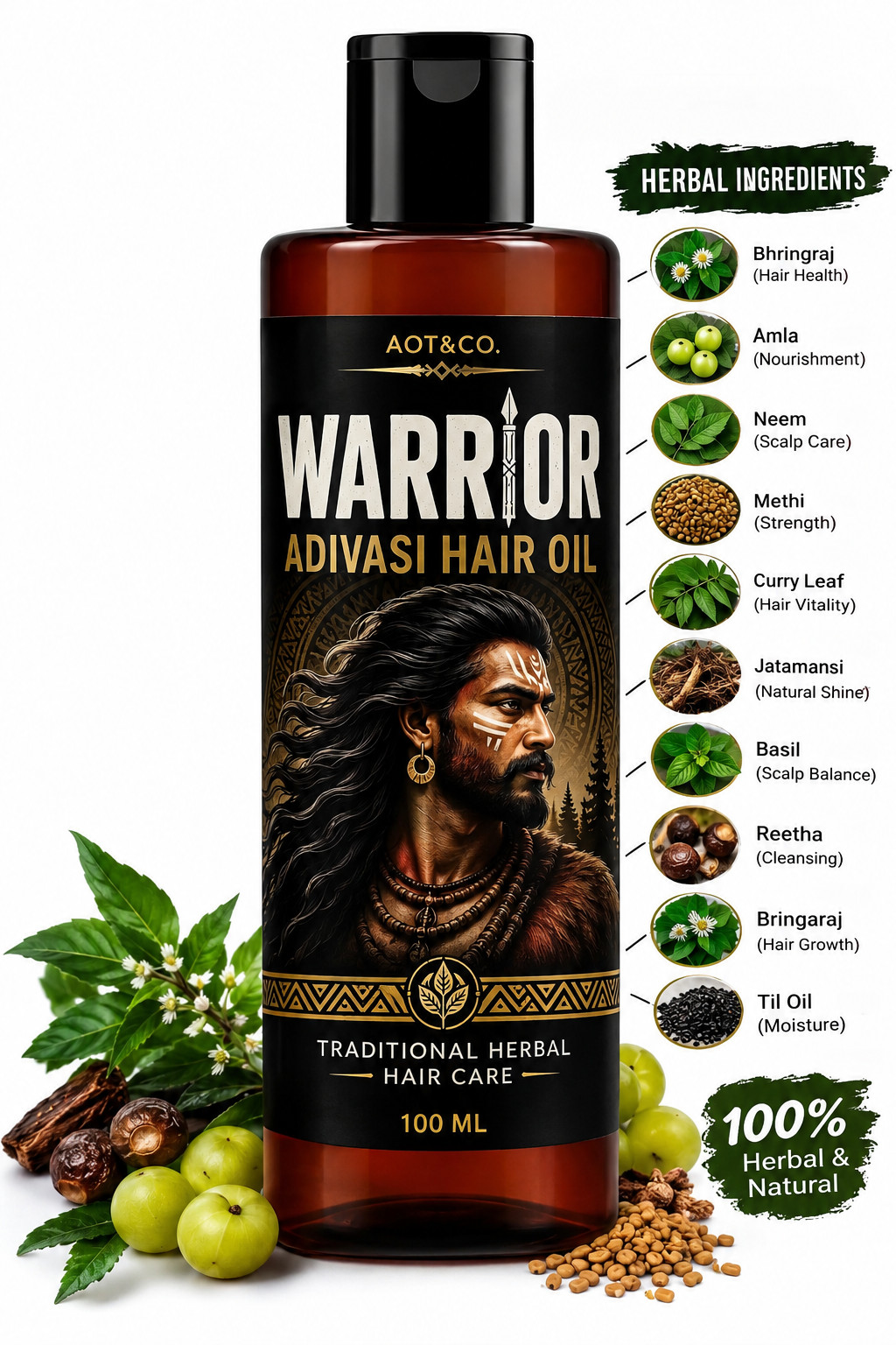 Adivasi Herbal Hair Oil ” Warrior ” Original Supports Healthy Hair Growth 100ml