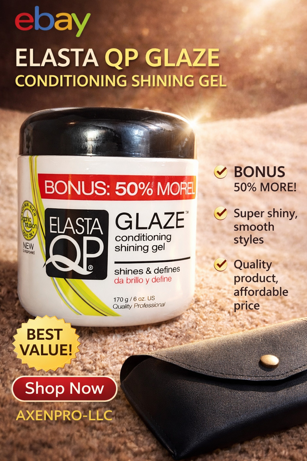 Elasta QP Glaze Conditioning Shining Gel 6oz – Defines & Adds Shine | 50% More