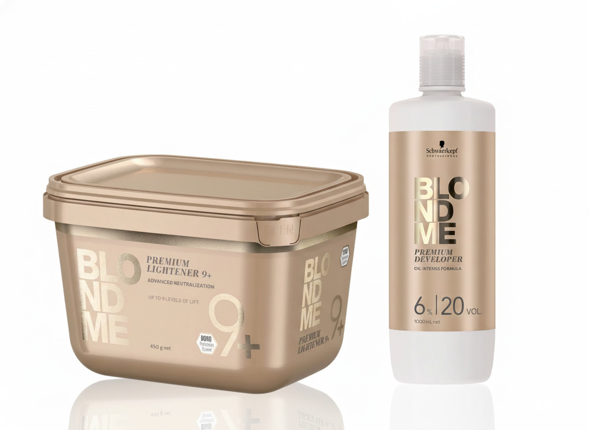 Schwarzkopf BlondMe Lightener 9+ 15.8oz and Dev. 6 % 20 Vol Liter Duo