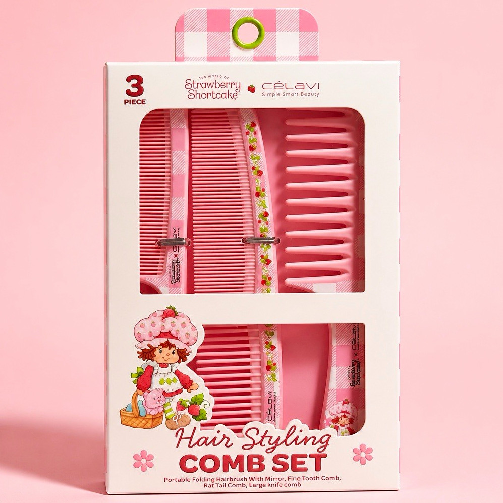 Celavi x Strawberry Shortcake Hair Styling Comb Set 3pc Pink Limited Edition New
