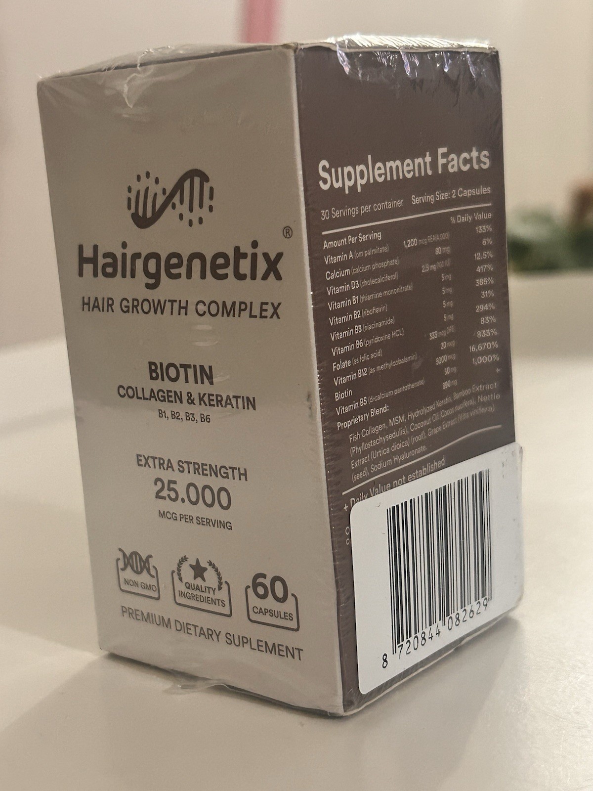 Hairgenetix Hair Growth Complex Biotin Collagen & Keratin Extra Strength – 60￼