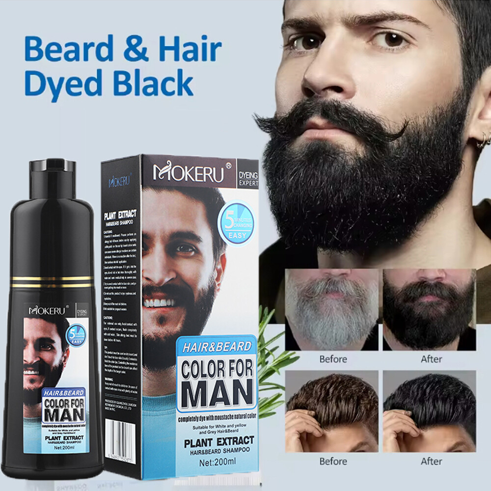 Men Black Beard Hair Dye Color Shampoo Permanent Darkening Cover Gray White Hair