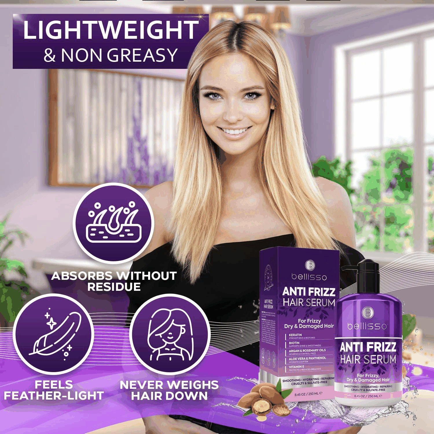 Anti Frizz Hair Serum for Frizzy Damaged Hair 8.45 Fl Oz Humidity Treatment