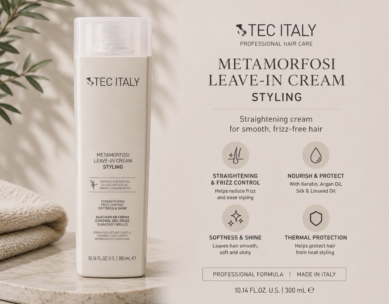 Tec Italy Metamorfosi Leave-In Cream Styling 300ml Pack of 2 Hair Straightening