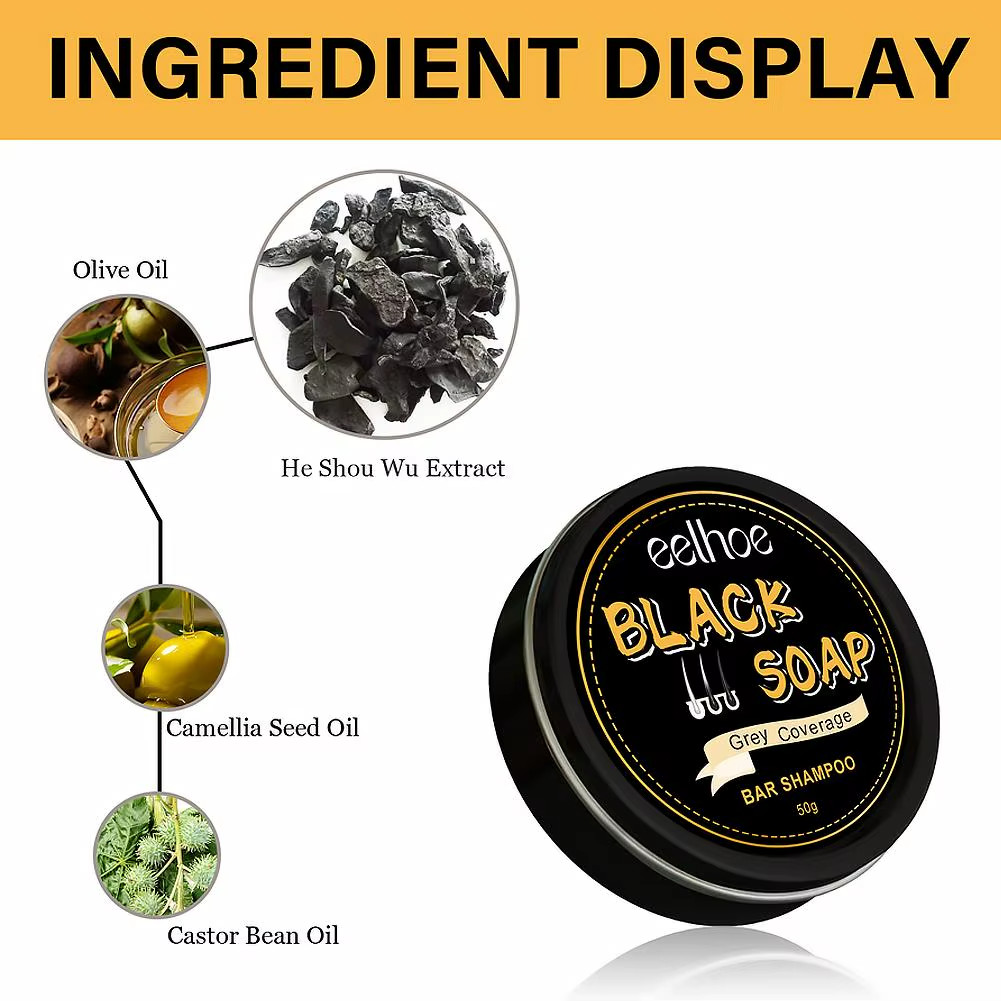 Men’s Black Hair Dye Shampoo Bar – Gray Hair Darkening Soap