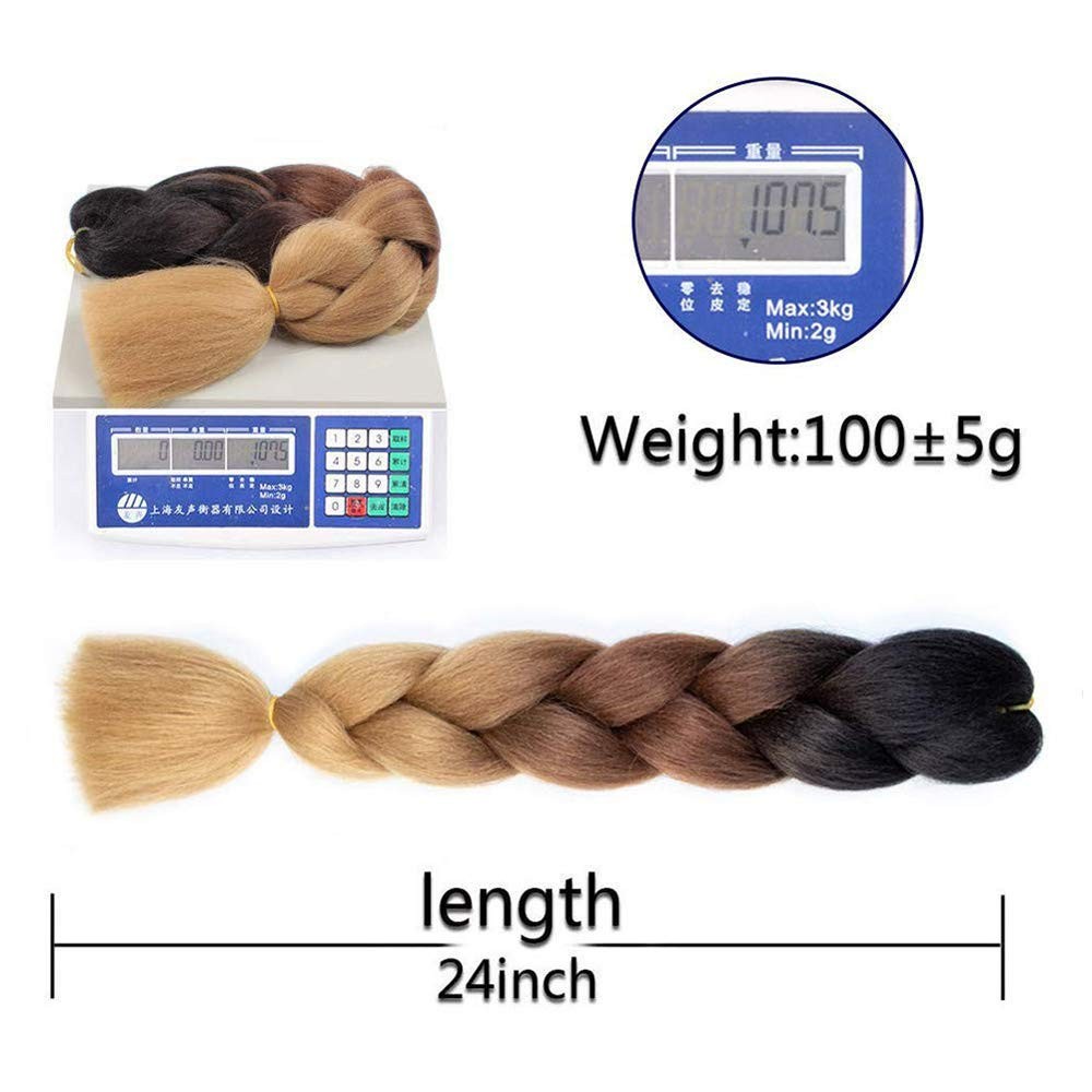 SHUOHAN 6 Packs Ombre Jumbo Braiding Hair Extensions 24 Inch Synthetic (Black