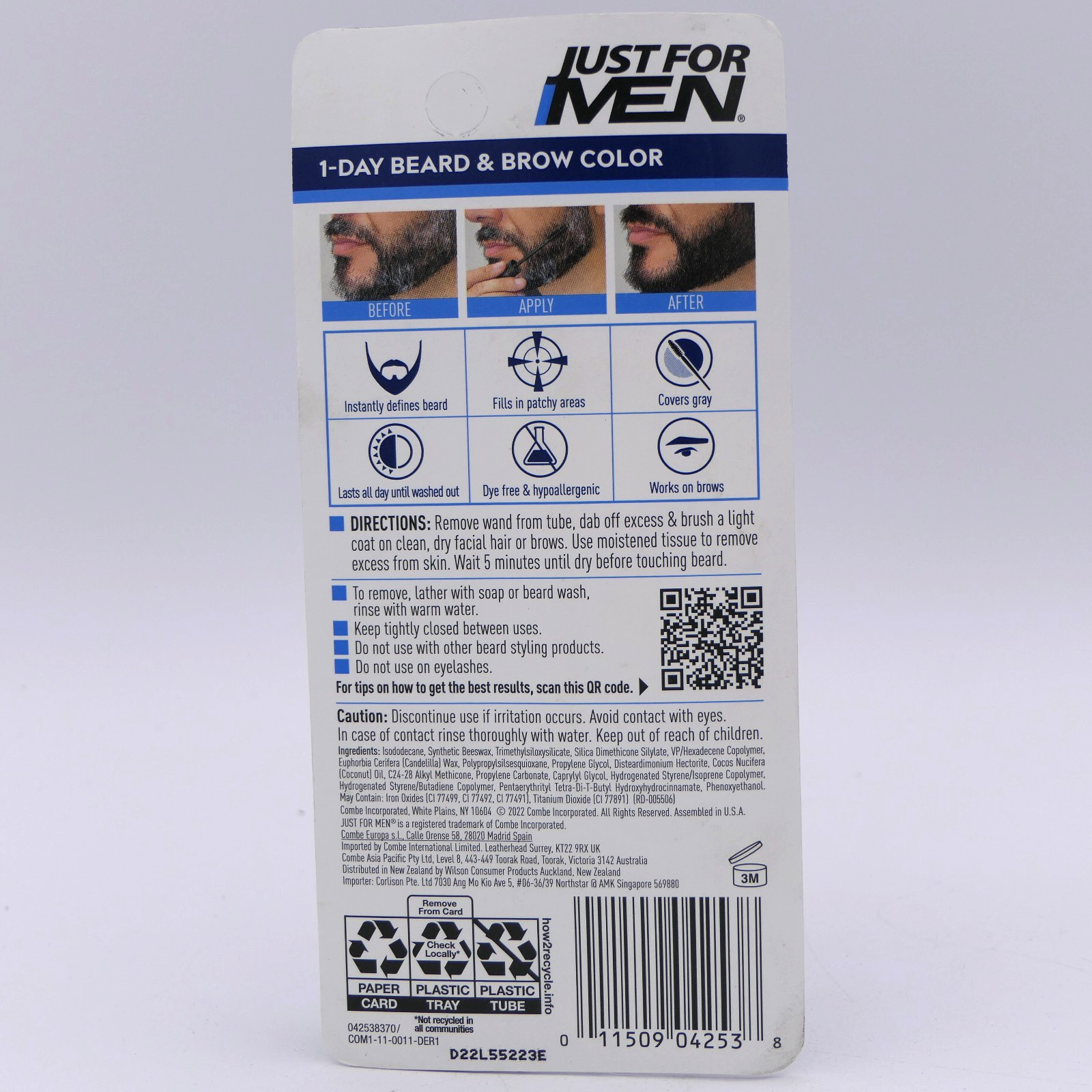 Just For Men Dark Brown 1-Day Beard & Brow Color Brush-In / Wash-Out 2 Pack