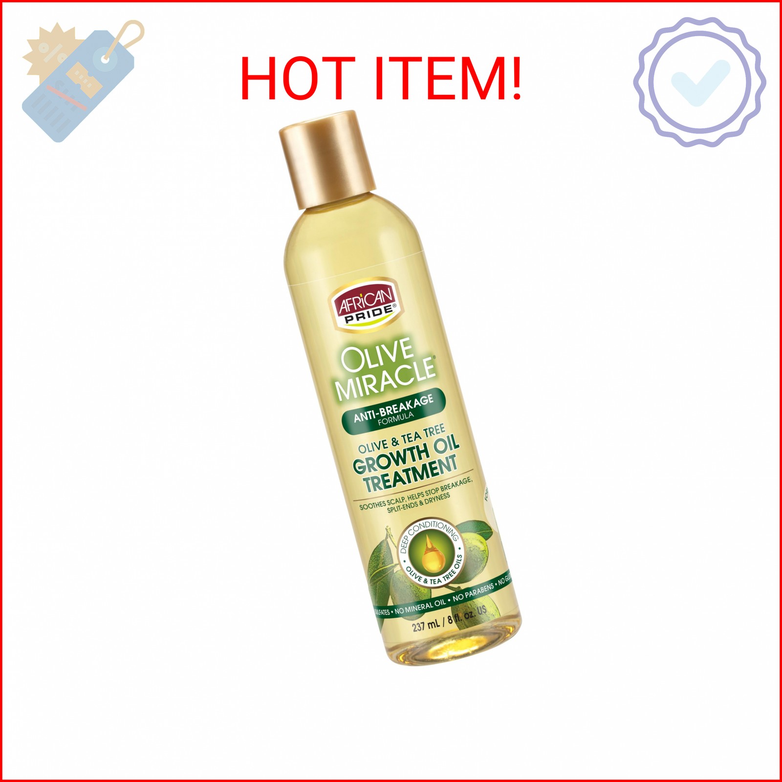 African Pride Olive Miracle Growth Oil, 8 Fluid Ounce