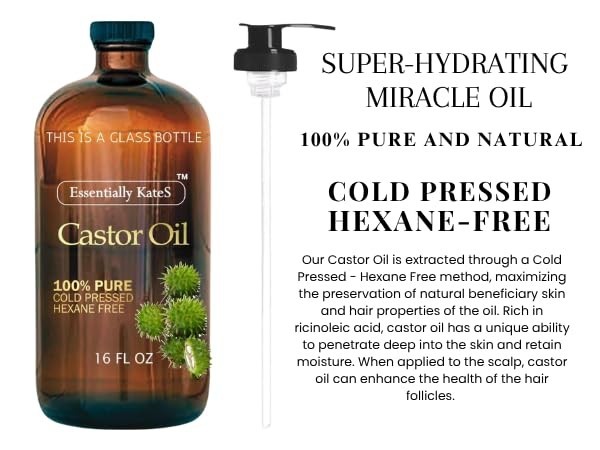 Cold-Pressed Organic Castor Oil in Glass Bottle – 16 Fl Oz – 100% Pure and Natur