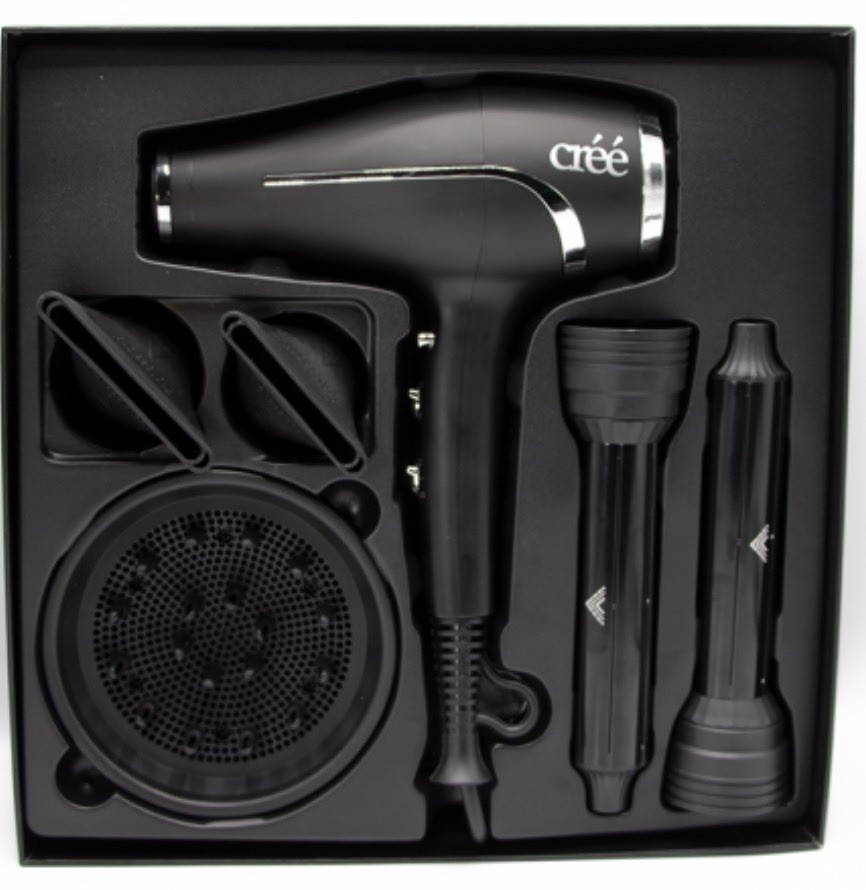 crée Black Standard Hair Dryer Styling Set w/ Diffuser & Concentrator Nozzle