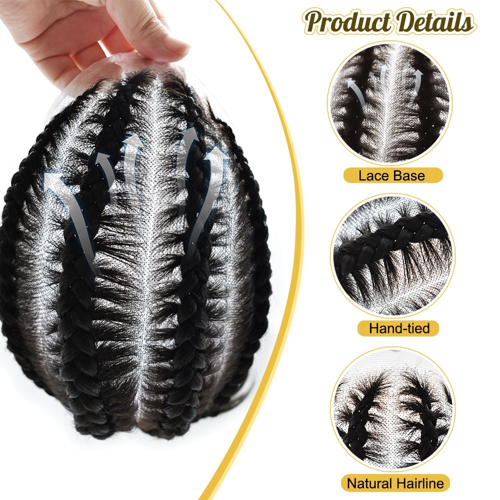Cornrow Braids Toupee for Men Hairpiece Box Braided Mens Hair Unit Male Braiding