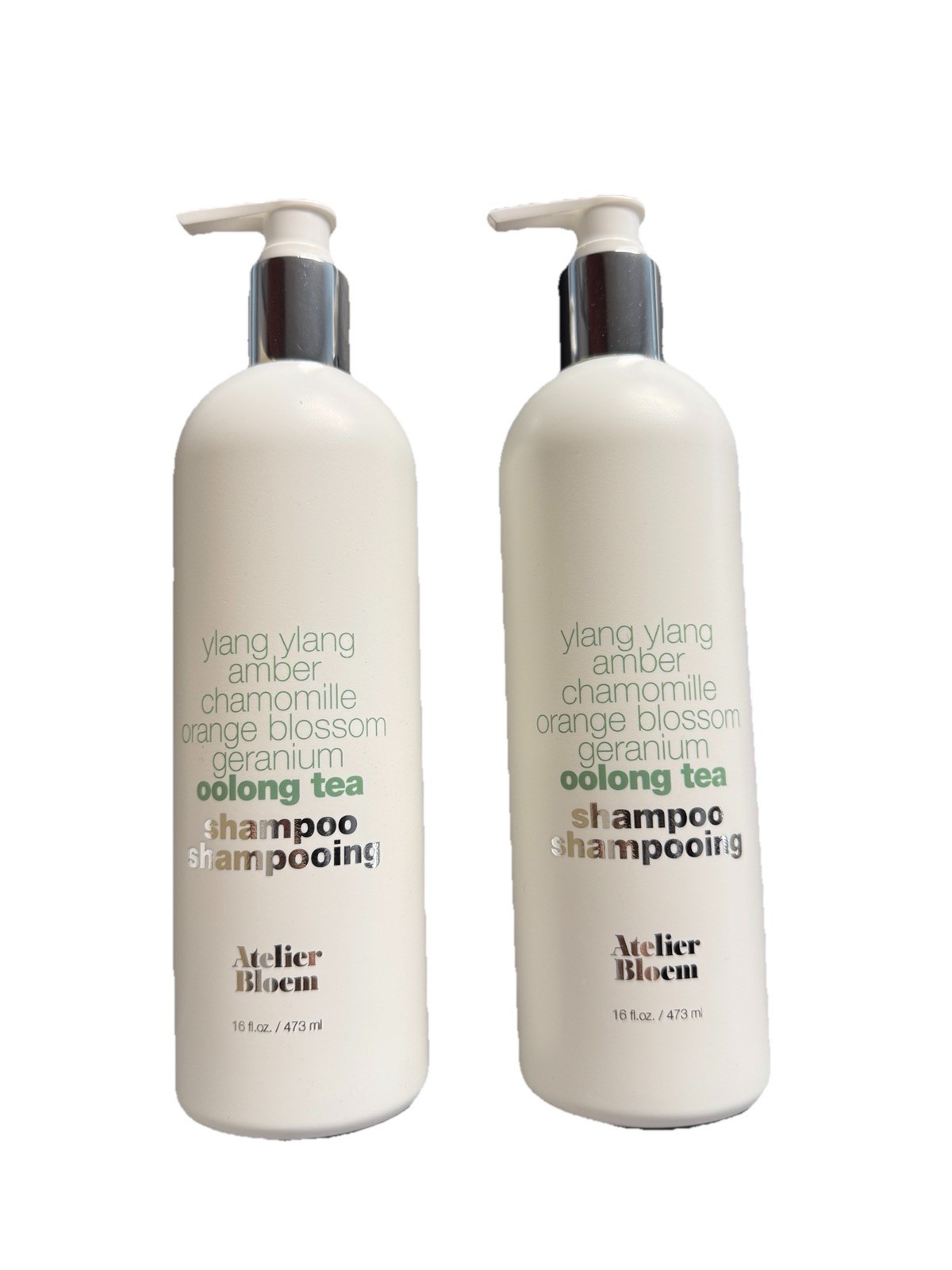 2 PACK Atelier Bloem SHAMPOO 16fl oz Geranium Oolong Tea Chamomille Ylang Amber