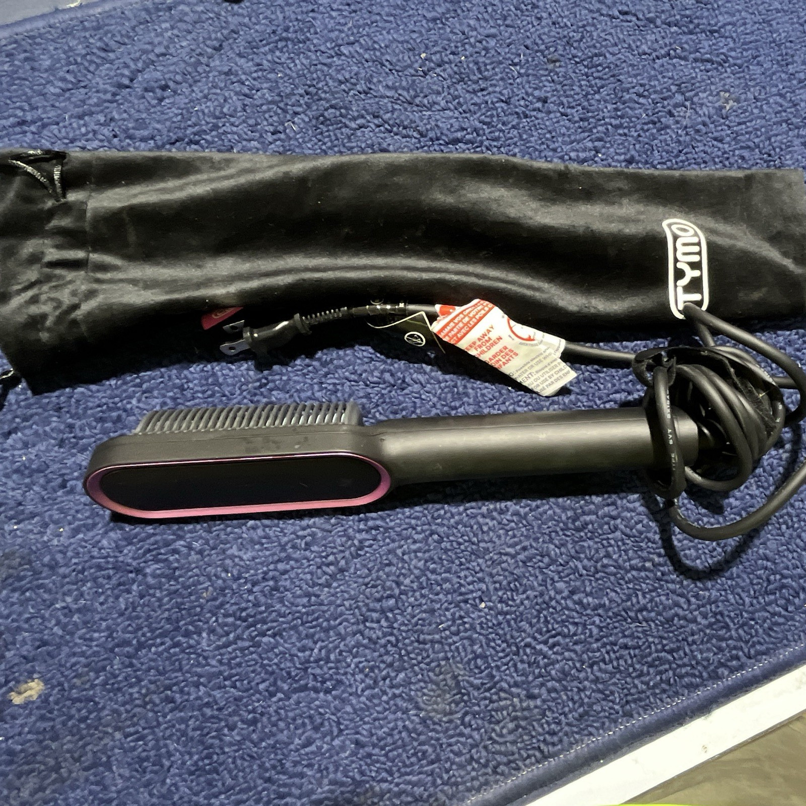 TYMO Electric Hair Straightening Brush Comb, Black/Pink, Travel Pouch