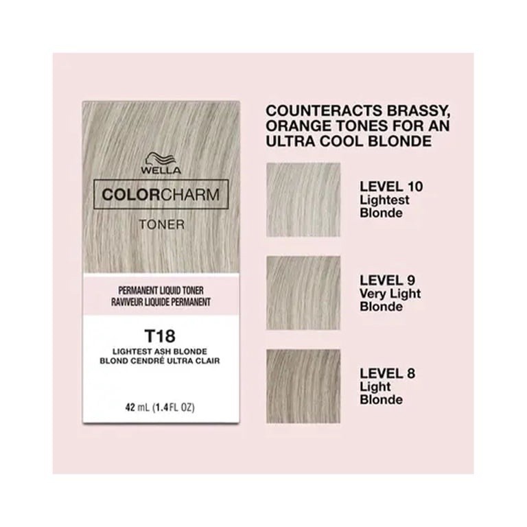 WELLA COLORCHARM Permanent Liquid Hair Toners T18 Lightest Ash Blonde 1.4oz