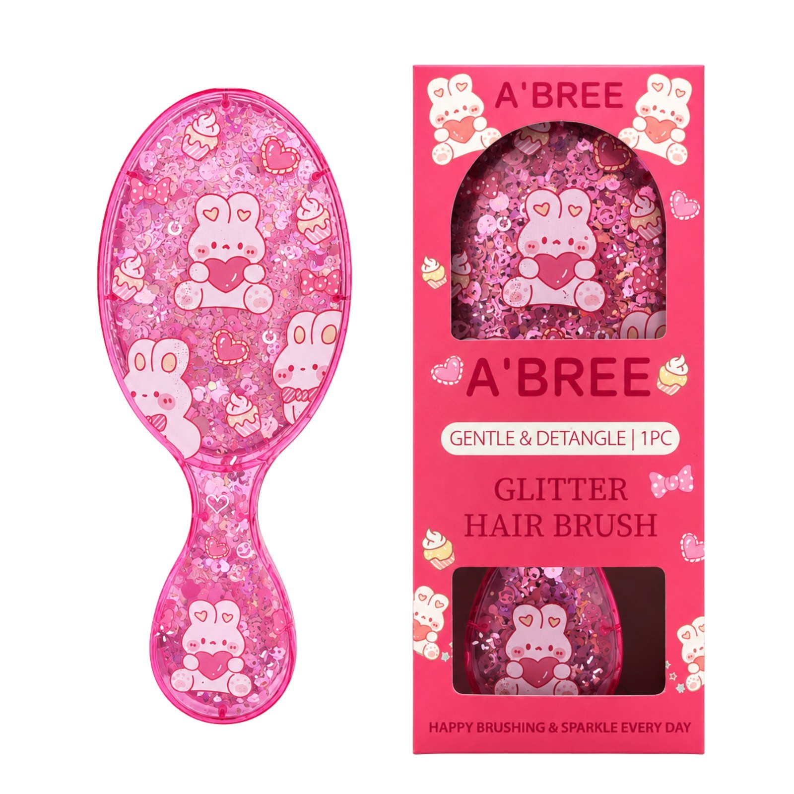 A’BREE Mini Glitter Detangling Hair Brush for Kids Girls Women_Ruby Red