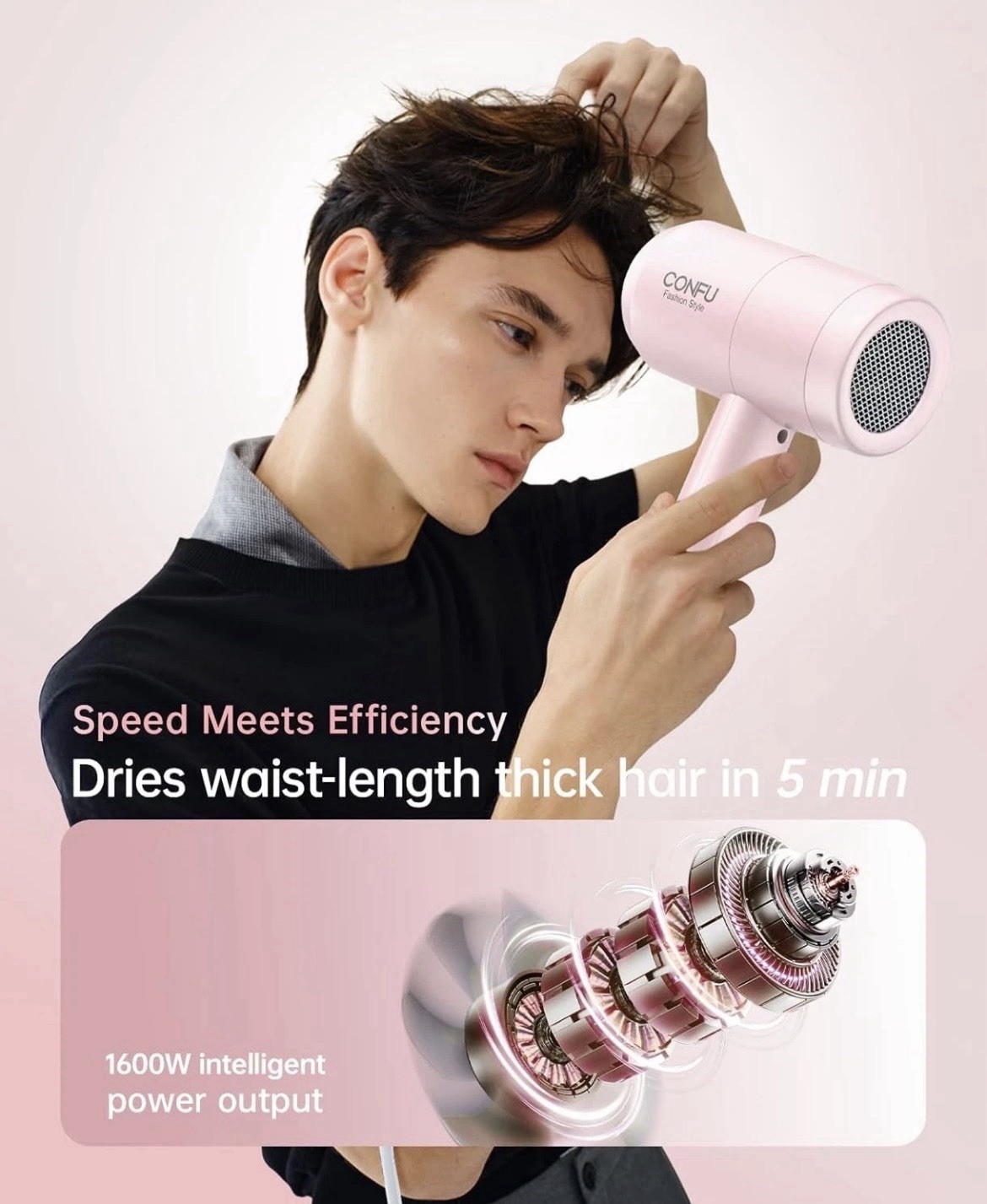 CONFU Ionic Blow Dryer 1600W, Lightweight Fast Drying Negative Ion Hairdryer