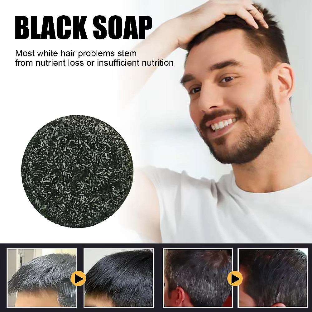 Men’s Black Hair Dye Shampoo Bar – Gray Hair Darkening Soap