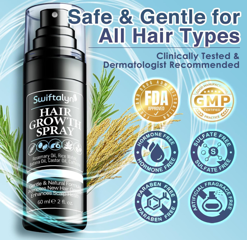 Swiftalyn Hair Growth Spray Batana Rosemary Oil Rice Water Anti Loss Serum 60ml