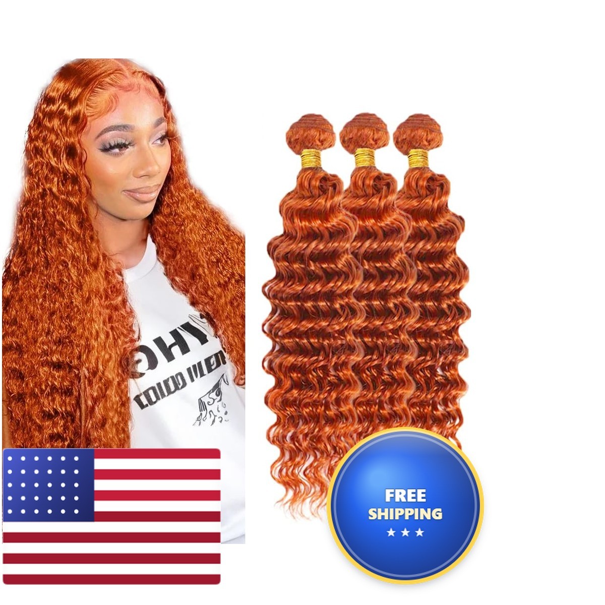 WuvuSnm 350g Human Hair Bundles 24-28 inch Ginger Deep Wave
