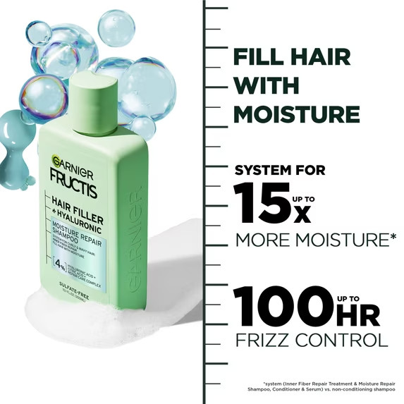 Garnier Fructis Hair Filler Moisture Repair Shampoo Curly Hair, Adults,10.1OZ