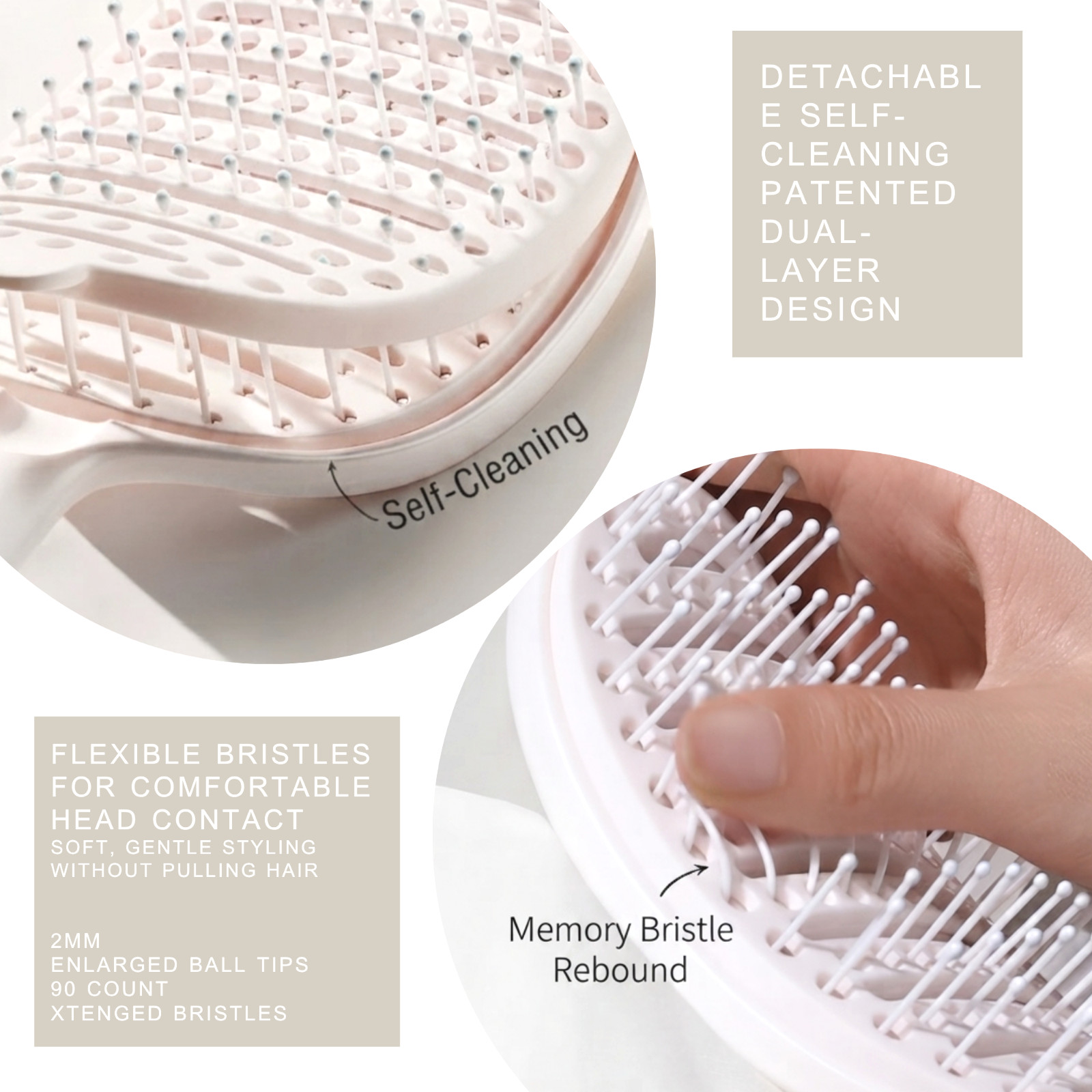 Self Cleaning Curved Vented Detangling Hair Brush for Women, Voluminous Crown