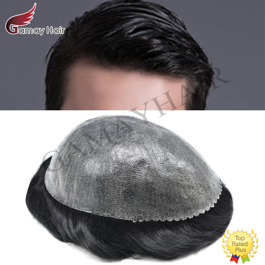 Mens Toupee Human Hair System Replacement Unit Injection Skin Pu Hairpieces Wigs