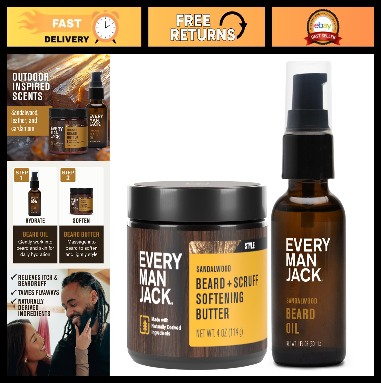 Hydrating Beard Oil & Butter for Men – Sandalwood Teak, Condition & Soften Dry B