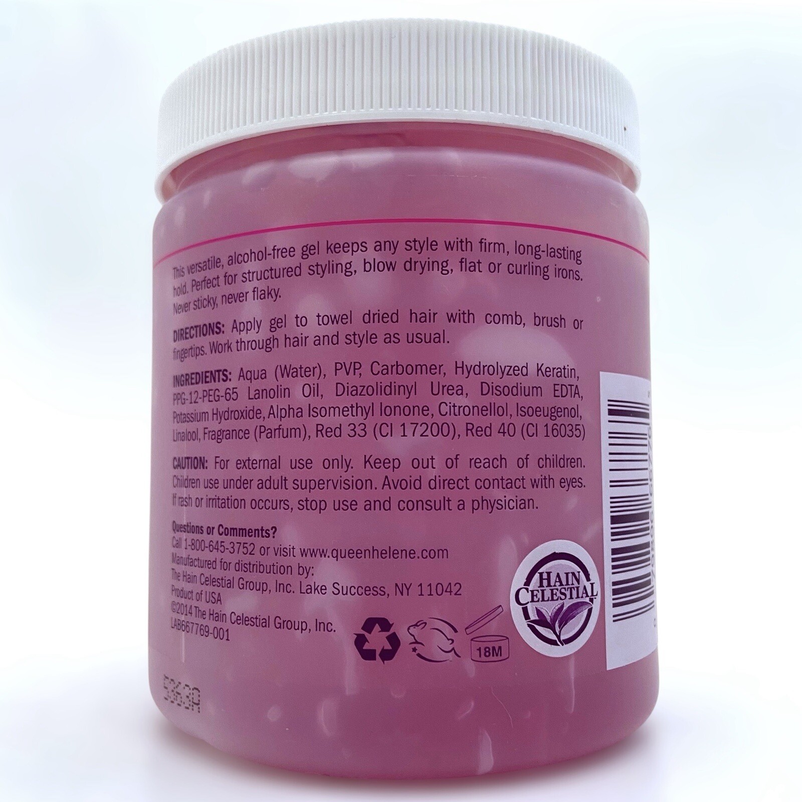 Queen Helene Hard To Hold Hair Styling Gel, Level 7 Hold, Pink 16oz / 1lb