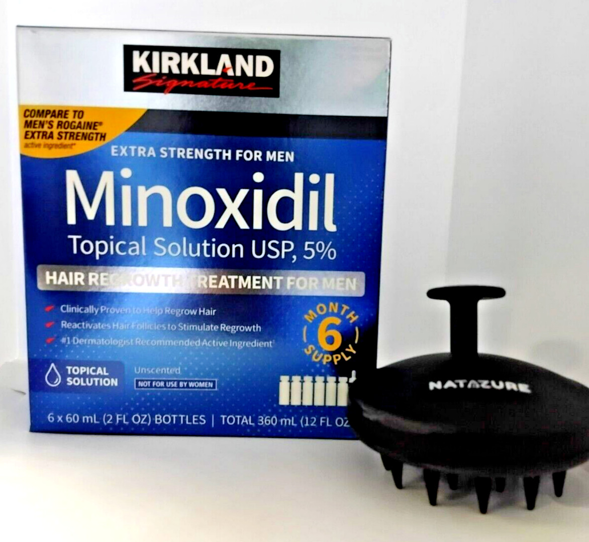 KIRKLAND Minoxidil 5% Extra Strength Solution 6 Month + Silicon Scalp Massager