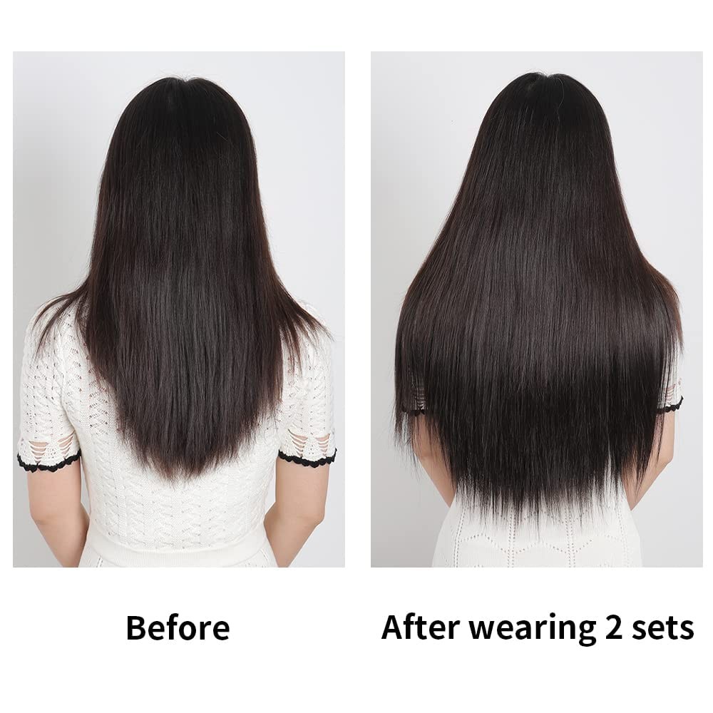 HSPJHTM Black Hair Extension 22″ Straight 2 Sets 5 PCS Clip In