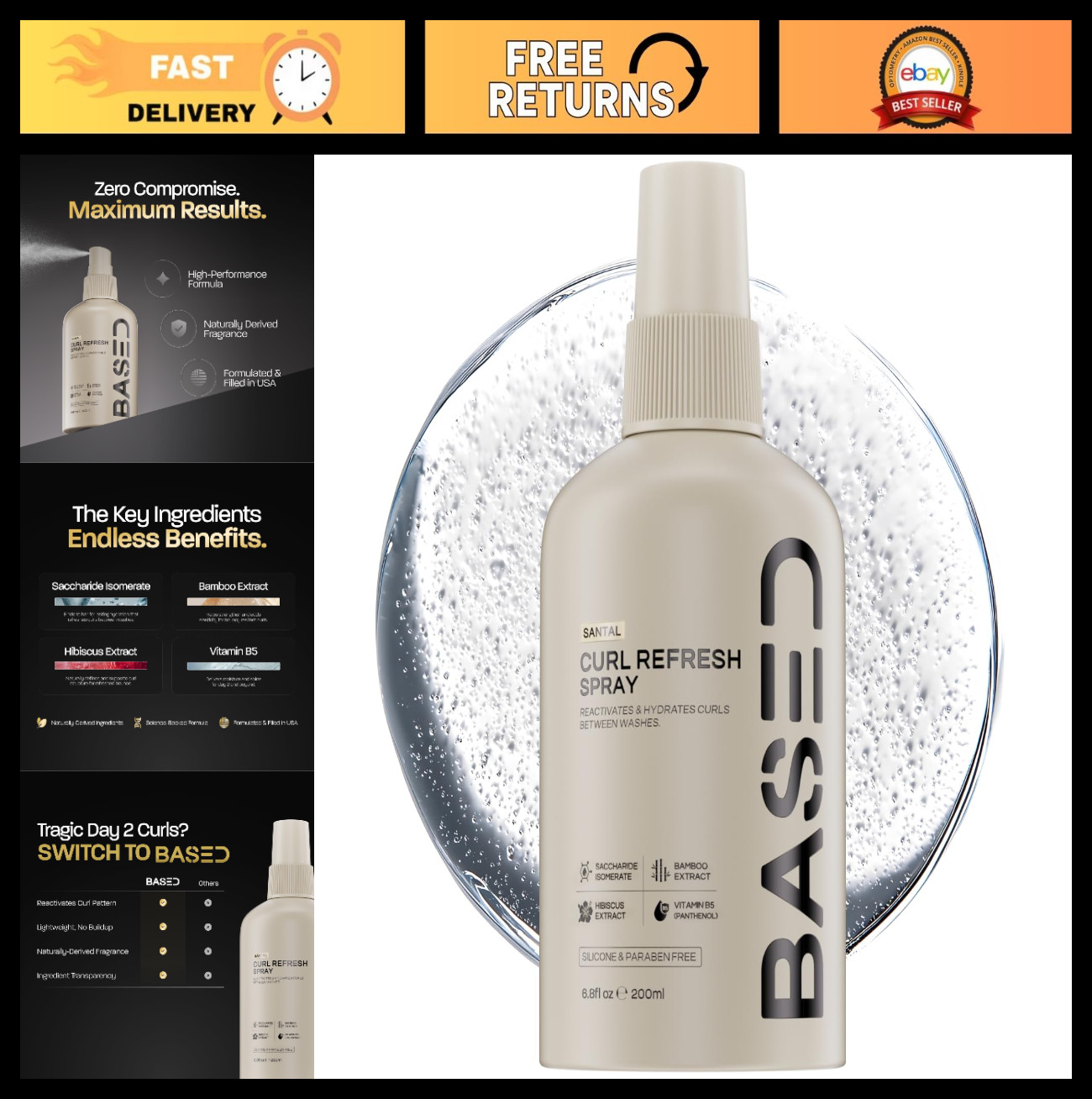 Curl Refresh Spray – Hydrating Lightweight Formula for Defined Curls – Non-Toxic