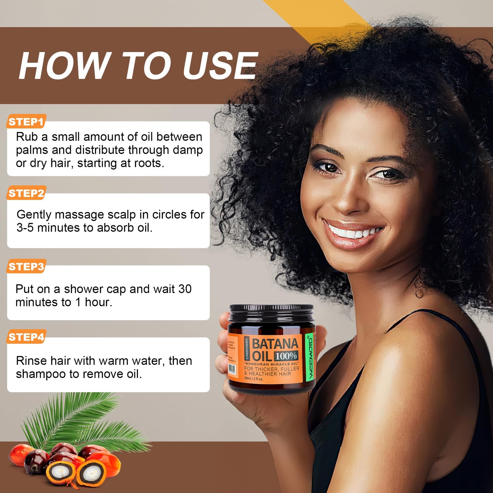 Batana Oil for Hair Growth Dr Sebi, 100% Raw 2 Fl Oz (Pack of 1), Brown