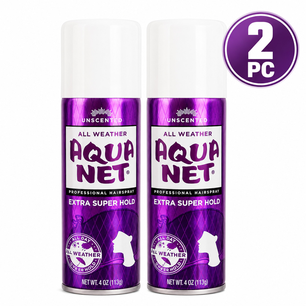 2PC – Aqua Net All Weather Unscented Extra Super Hold Professional Hairspray 4oz