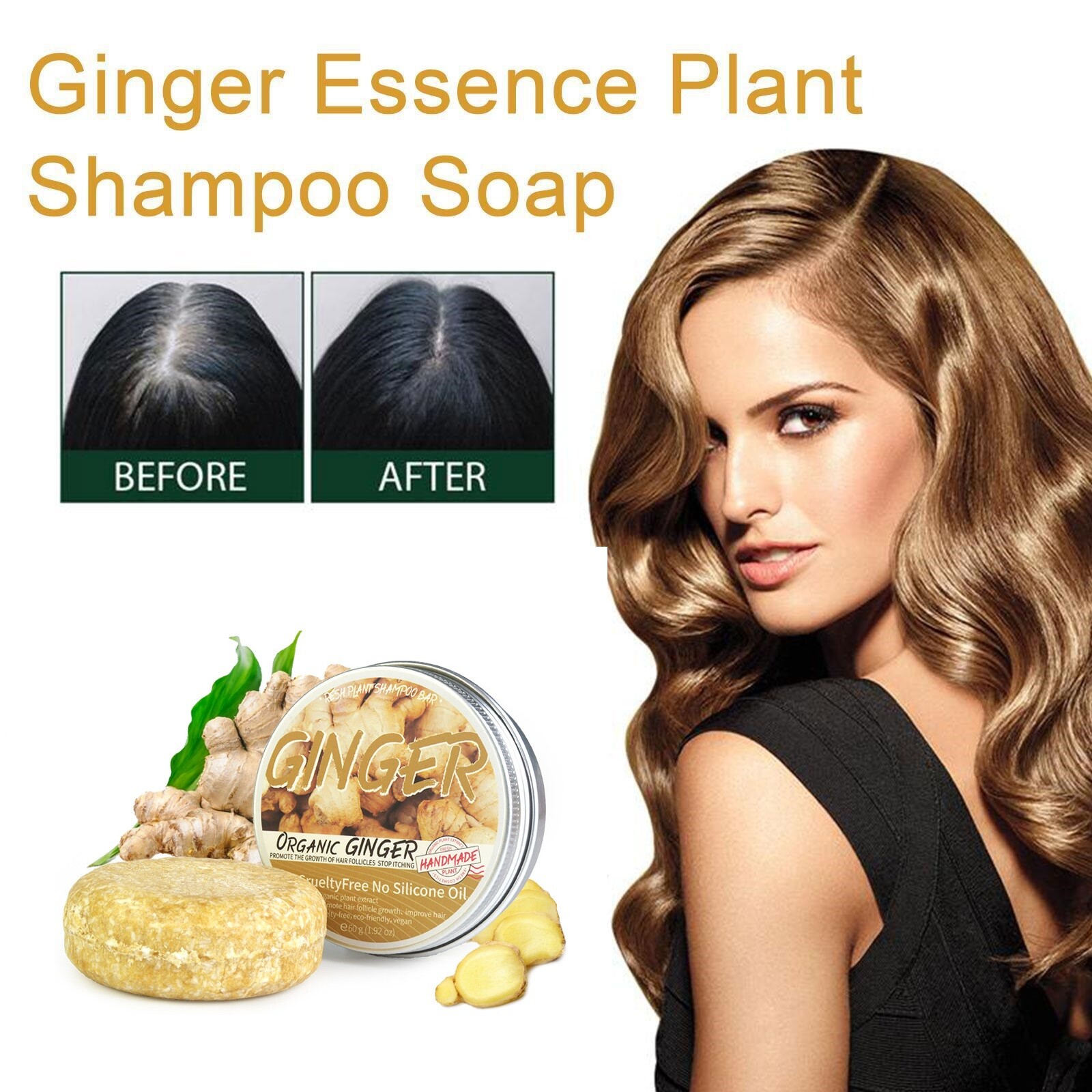 3PCS Ginger Hair Regrowth Shampoo Bar Hair Growth Soap Hair Loss Treatment USA