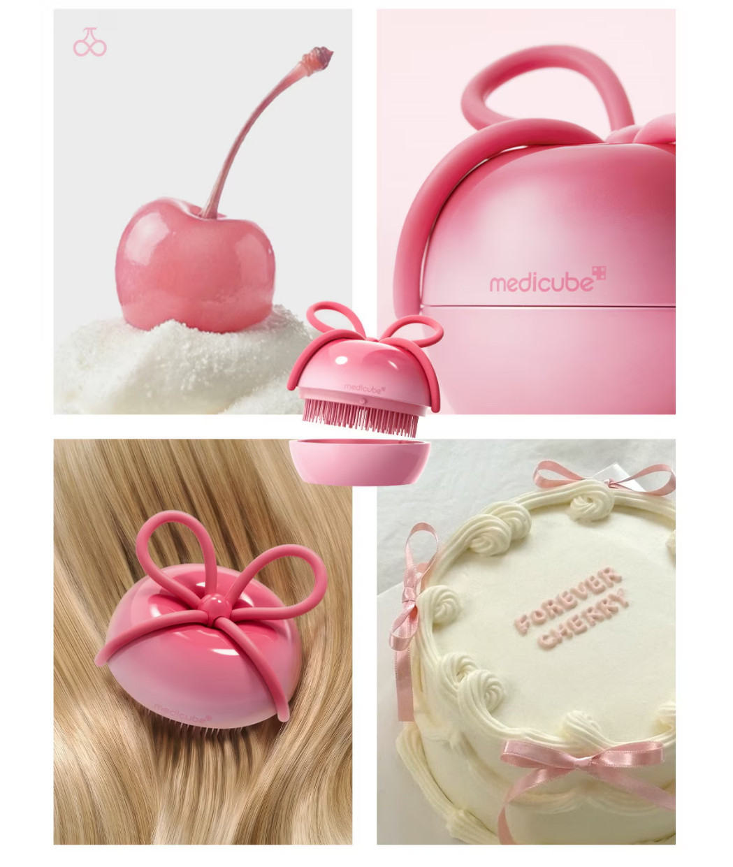 Medicube x FOREVER:CHERRY Hair Brush Ribbon Cherry Pink & Red & Vioret Pink New