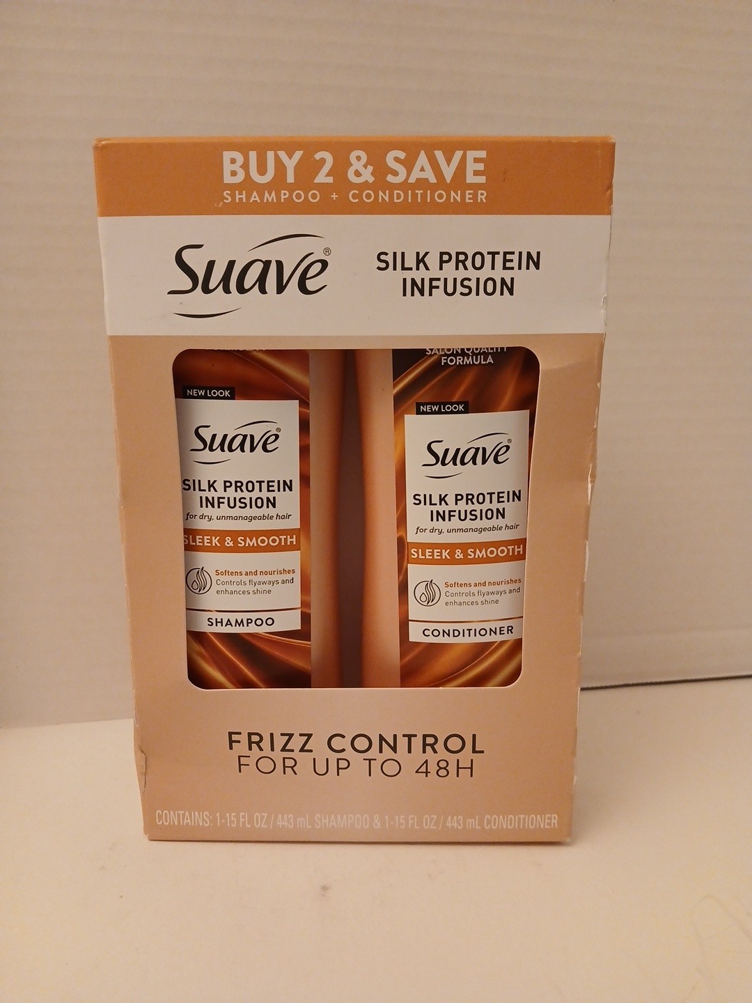 Suave Silk Protein Infusion Shampoo & Conditioner Set Frizz Control 15fl oz Each