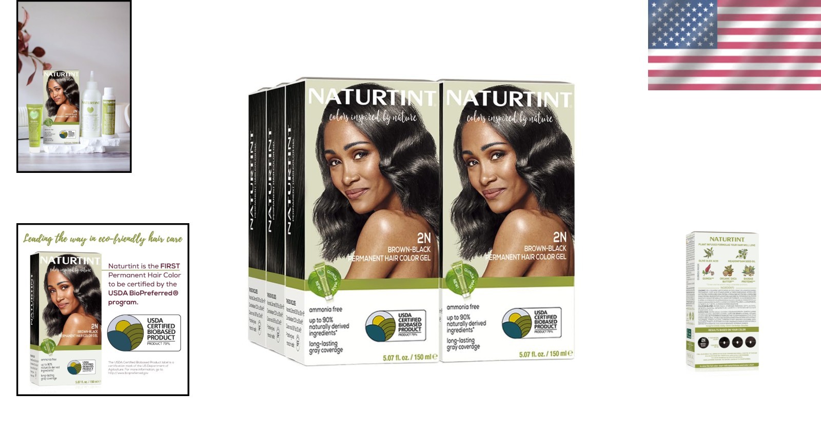 Naturtint 2N Brown Black Hair Dye 6pk – USDA BioPreferred, Ammonia-Free,
